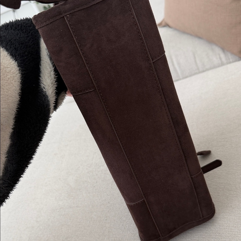 Anthropologie Suede Shoulder Tote Bag in Dark Brown - Picture 8 of 9